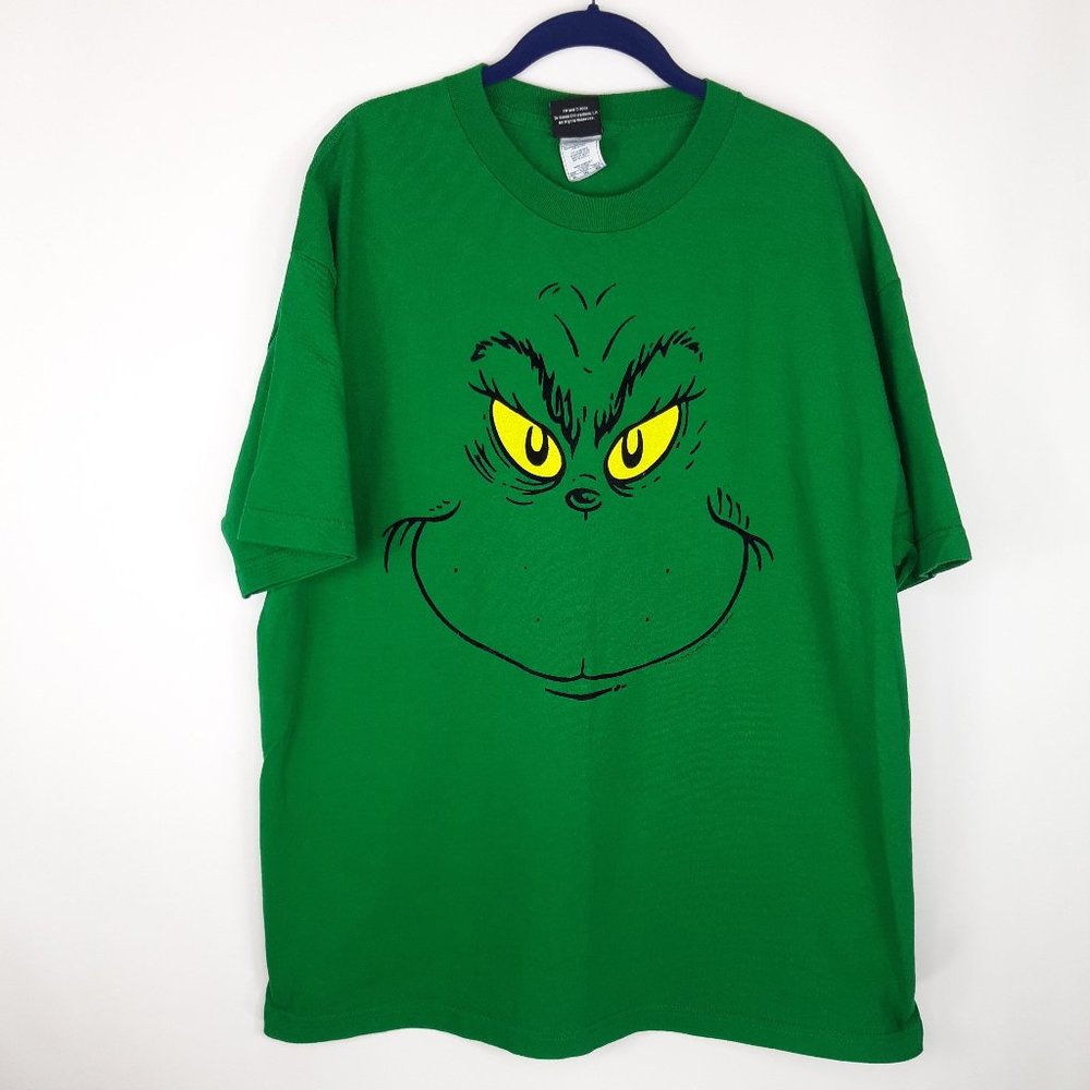 Vintage Dr Seuss Grinch Face Green Tshirt - Gem